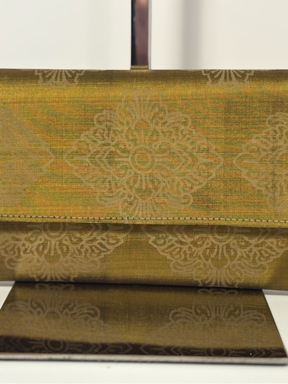 Elegant Olive Green Patterned Women's Clutch